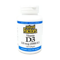 Natural Factors Vitamin D3 5000 IU (125 mcg), Supports Strong Bones, Muscles and Immune Function, 120 Soft Gels