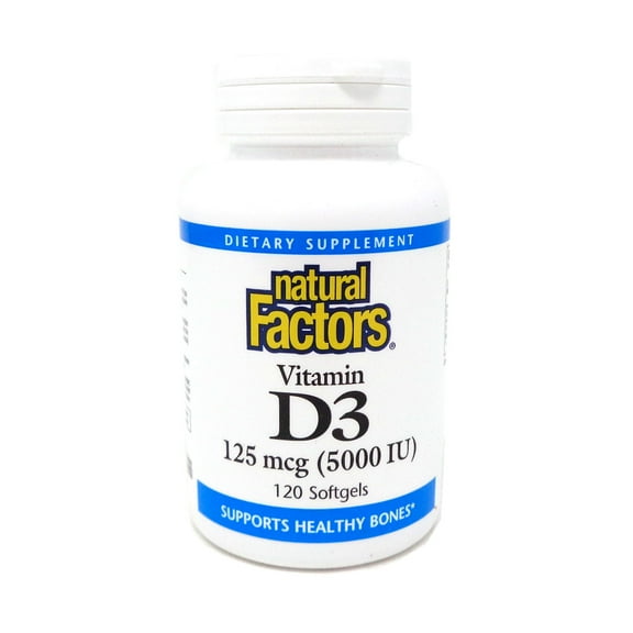 Natural Factors Vitamin D3 5000 IU (125 mcg), Supports Strong Bones, Muscles and Immune Function, 120 Soft Gels