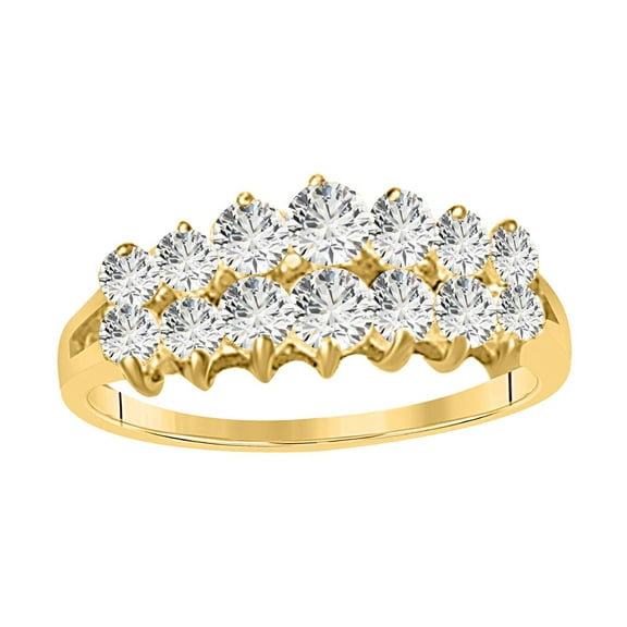 Diamond Engagement Ring For Women 1 Carat Round Shape White Diamond Prong Setting 14 Stone Engagement Ring In 10K Solid Yellow Gold