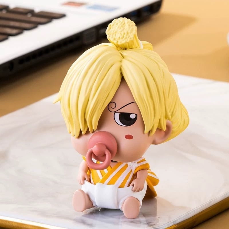 Newly Luffy Sanji Zoro Brook Franky Figure Sitting Q Version Nipple Anime Figures 10cm/3.9inch Anime Character Decor Statue Desktop Ornament Gifts (Sanji)