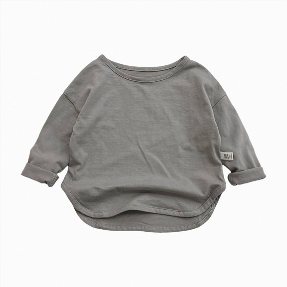 KPOPLK Baby Boys Long Sleeve T Shirts Kids Basic Shirts Crew Neck Solid Color Tops Casual Tees 1T 2T 3T 4T(7-8 Years,Dark Gray)