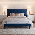 thumbnail image 2 of Amolife Full Bed Frame with Adjustable Velvet-Studded Headboard, Blue, 2 of 7