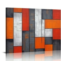 ONETECH Large Hand Painted Modern Oil Painting on Canvas Square Textured Orange Black White Abstract Wall Art Decor for Living Room Bedroom Framed 20x16\