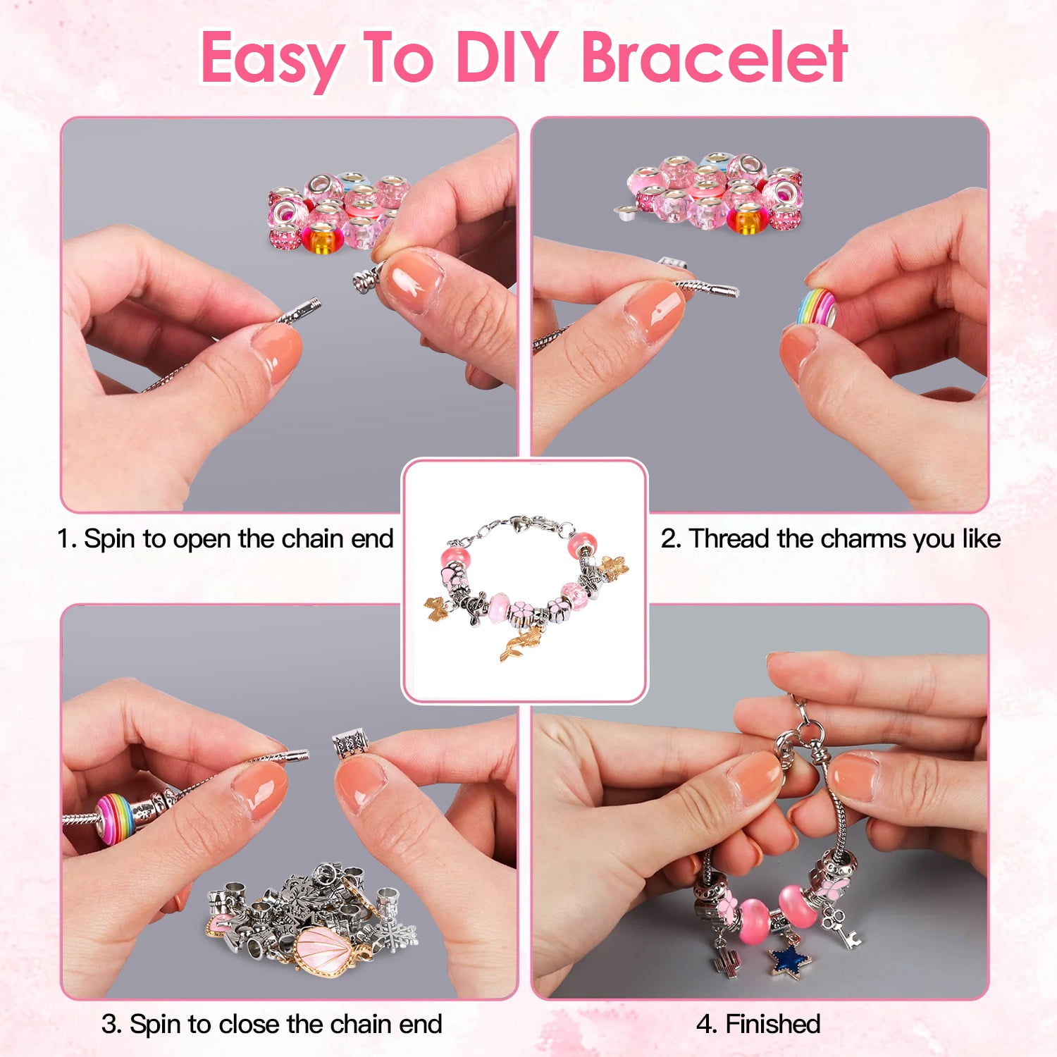 DIY Charm Bracelet Making Kit 66Pcs Jewelry Making Kit Perfect Crafts Gifts Birthday with Gift Box for Girls  5 6 7 8 9 10 11 12 Years Old Red