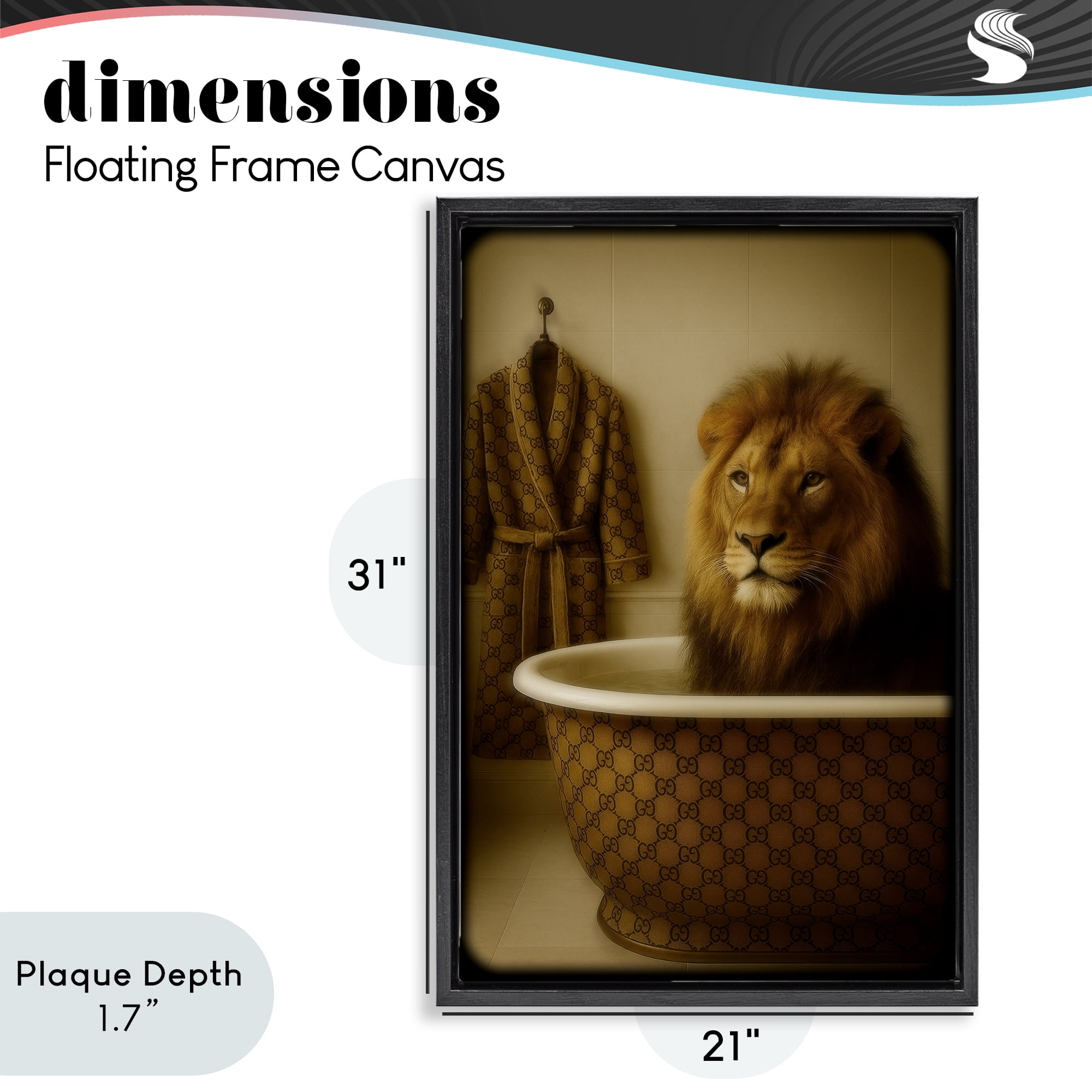 Stupell Industries Couture Lion in Luxury Tub Black Framed Floater Canvas Wall Art, design by Grotto Studios