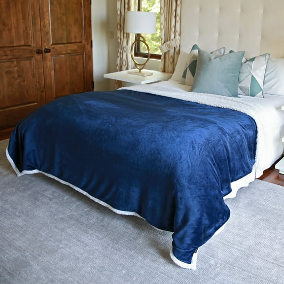 Catalonia Two-Tone Polyester Throw Comfy Fluffy Plush Pendleton Fleece Sherpa Bed Blanket, 90" x 90"