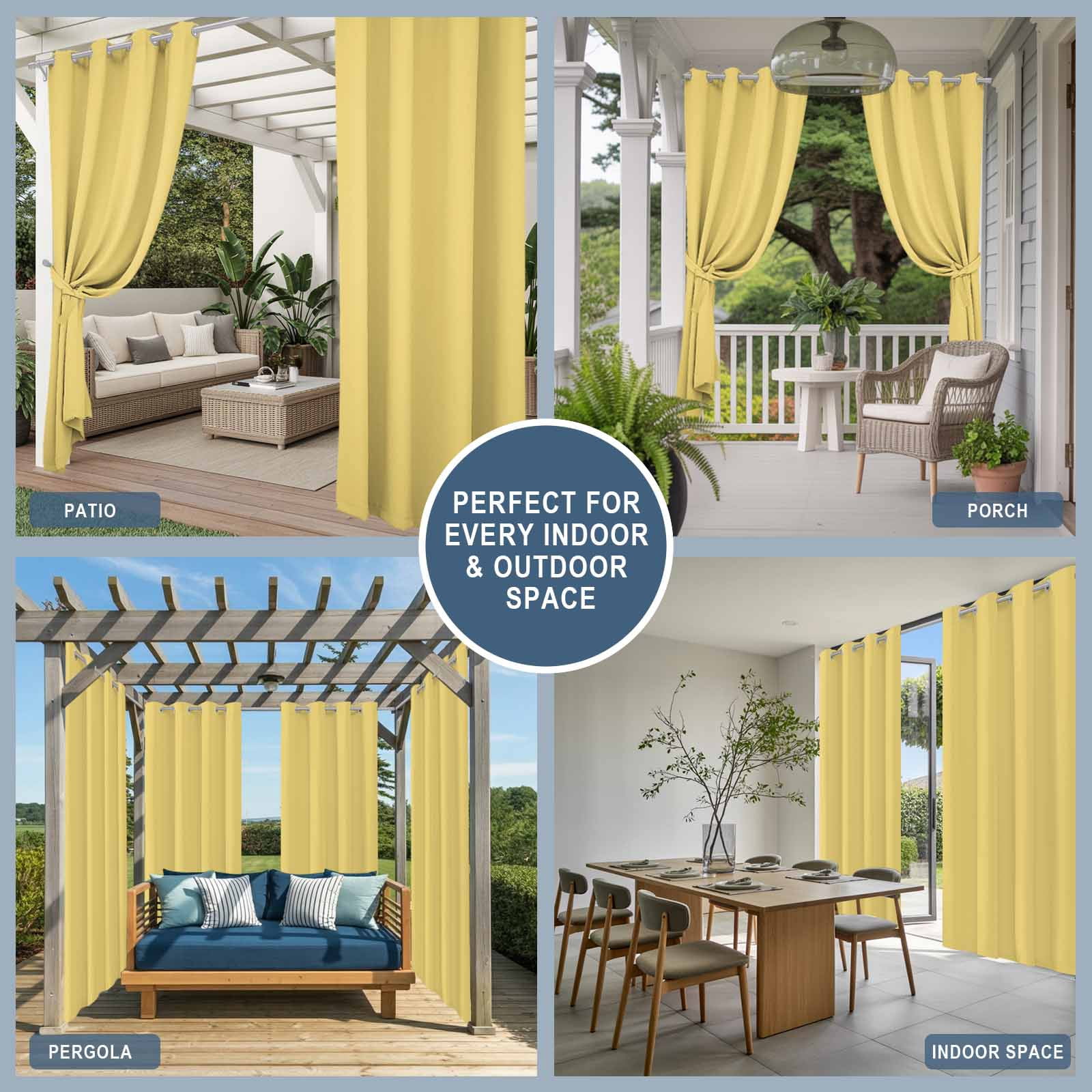 Yellow Outdoor Curtains for Patio, Modern Solid Color Sunshade Privacy Drapes Grommet Waterproof Outside Curtains for Porch/Cabana/Balcony 54"x 108", 1 Panel