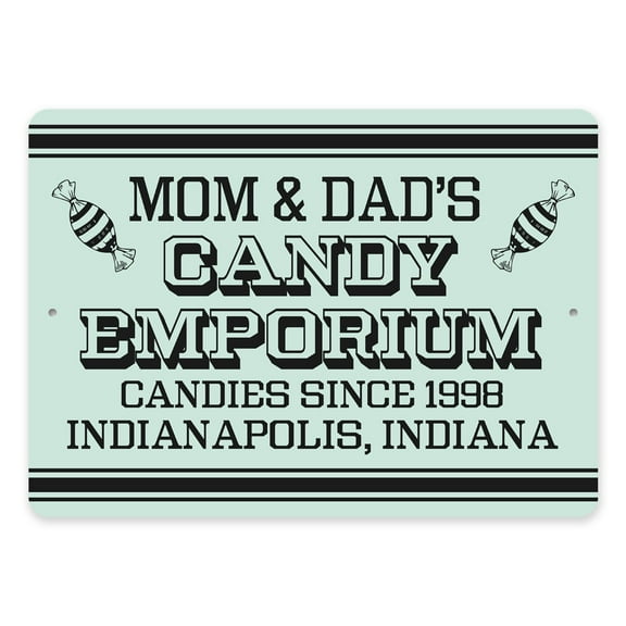 Mom And Dads Candy Emporium Aluminum Metal Decor Sign - 10x14 inches