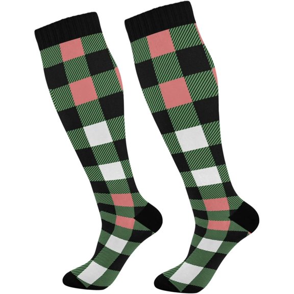 GZHJMY Buffalo Plaid Compression Socks, Women Men Long Stocking (20-30mmHg), Travel Knee High Stockings for Athletic Sports,Running,Cycling,Nursing
