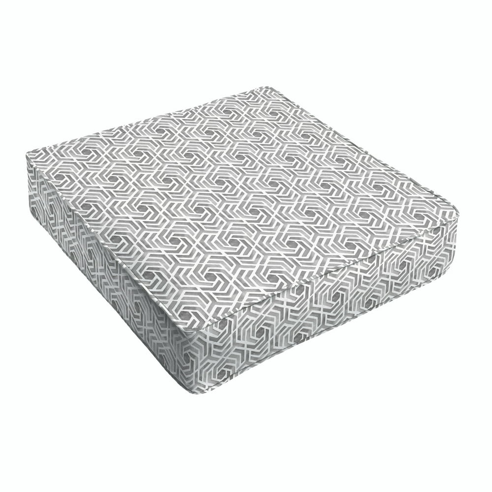Grey and White Geometric Indoor/Outdoor Deep Seating Cushion, Corded ...