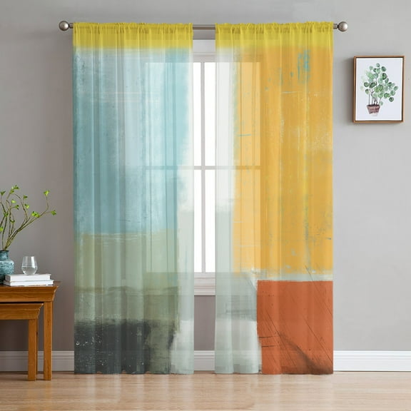 Semi Sheer Curtains 63 Inch Length 2 Panels Set, Sheer Kitchen Curtain Privacy Voile Window Curtain for Living Room Bedroom Rod Pocket Drapes