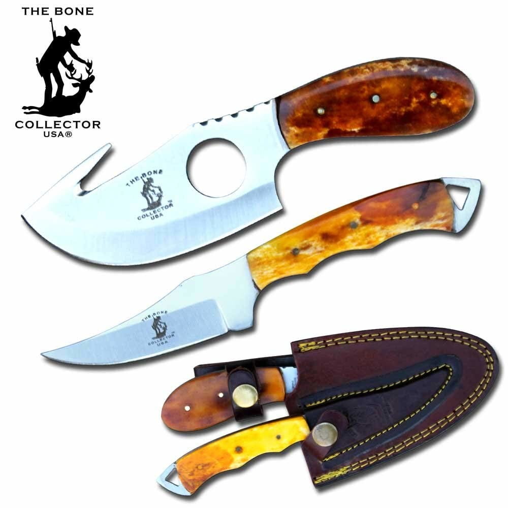Bone Collector Hunting Knife Two Piece Set 7" Straight Edge + 7" Gut