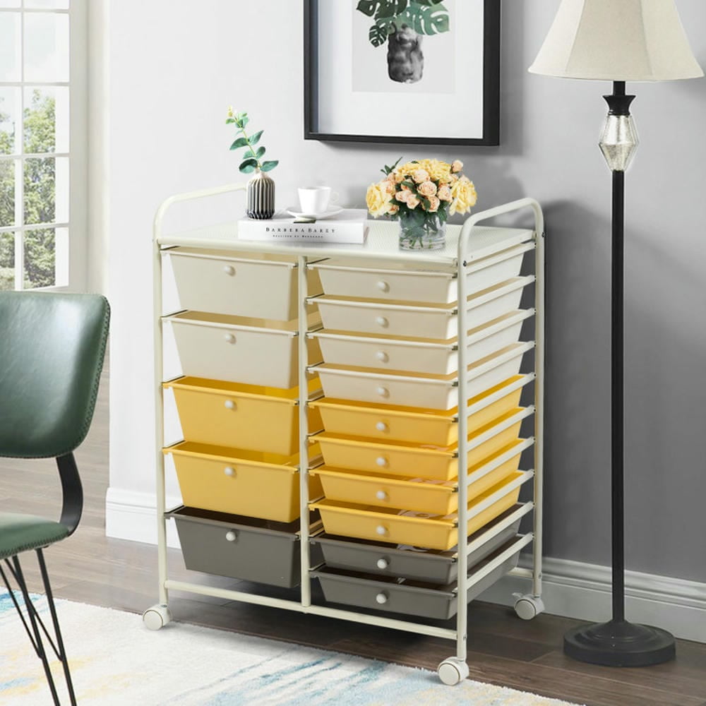 Canddidliike 15-Drawer Storage Rolling Organizer Cart, Craft Organizers and Storage, Multipurpose Organizer Cart for Home, Office, School, Yellow