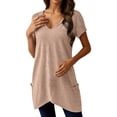 thumbnail image 2 of Tunic Tops for Women Summer Short Sleeve V Neck Irregular Hem Casual Plain Long T Shirts with Pockets, 2 of 6