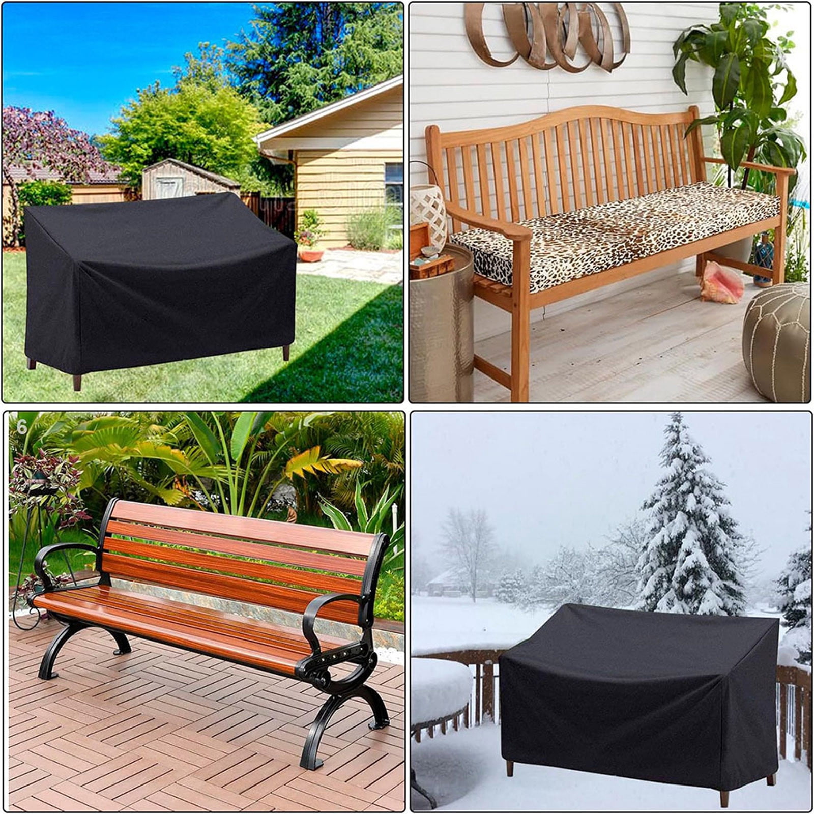 Outdoor Bench Cover Waterproof – Heavy Duty 2-Seater Patio Furniture Cover for Loveseat, Sofa & Glider – All-Weather Resistant with Air Vents – Fits Garden, Park & Outdoor Use (Black)