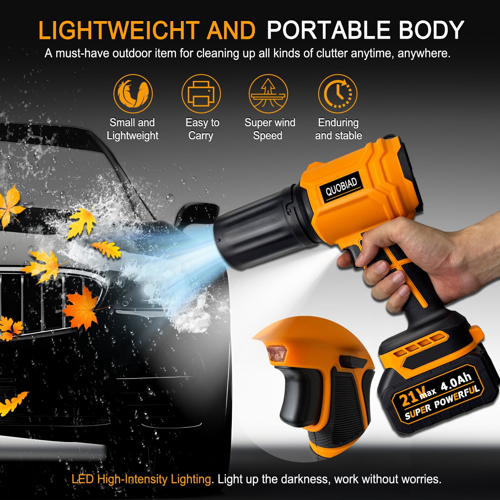 Leaf Blower Cordless, Battery and Charger Included (Orange)