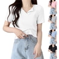 thumbnail image 2 of PADFRYBK Summer T-Shirt For Women Casual V-Neck Pullover Short Sleeve Tops Go Anywhere Solid Color Loose Casual Tunic Blouses, 2 of 6