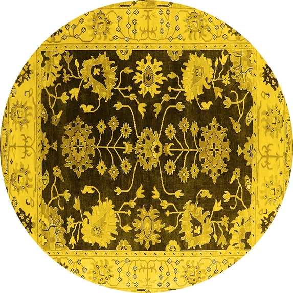 Ahgly Company Indoor Round Oriental Yellow Industrial Area Rugs, 7' Round