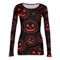 thumbnail image 4 of Halloween Shirts for Women Long Sleeve Crew Neck Shirts Funny Pumpkin Graphic Ribbed Shirts Fall Slim Fit Basic Tops, 4 of 5