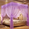 thumbnail image 2 of 4 Corners Post Pink Canopy Bed Curtain for Girls & Adults - Cute Cozy Drape Square Netting for Twin Bed - 4 Opening Mosquito Net - Princess Bedroom Decoration, 2 of 5