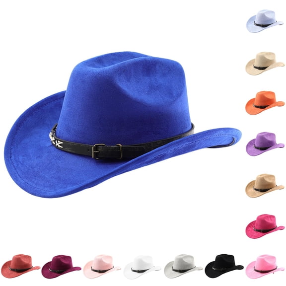 XIAOCHA Women's Adjustable Buckle Band Suede Cowboy Hat Solid Wide Brim Western Hats Horse Riding Cowgirl Hat,Dark Blue
