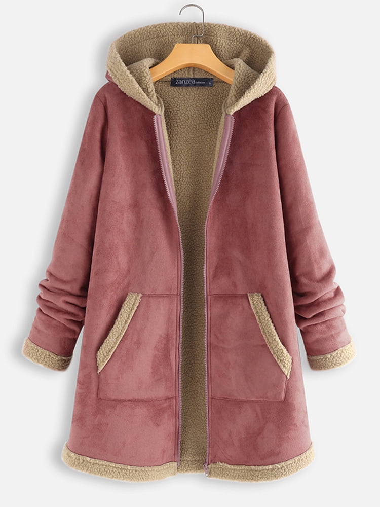 ethnic printed faux fur hooded fleece autumn winter coat