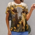 thumbnail image 6 of Farmhouse Highland Cow Funny Cattle And Flower Womens Tops Women's Fashion Casual Short Sleeve Flower Print Round Neck Pullover Top Blouse, 6 of 6