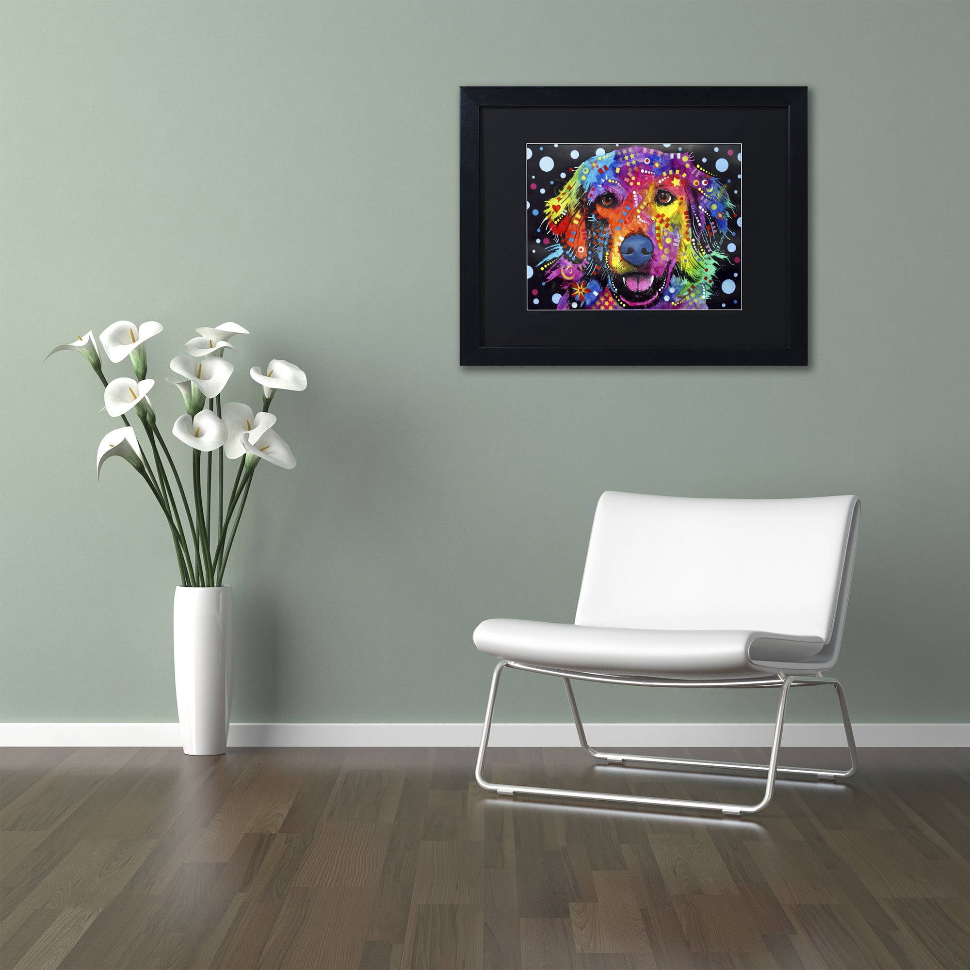 Trademark Fine Art "Golden Retriever II" Canvas Art by Dean Russo, Black Matte, Black Frame