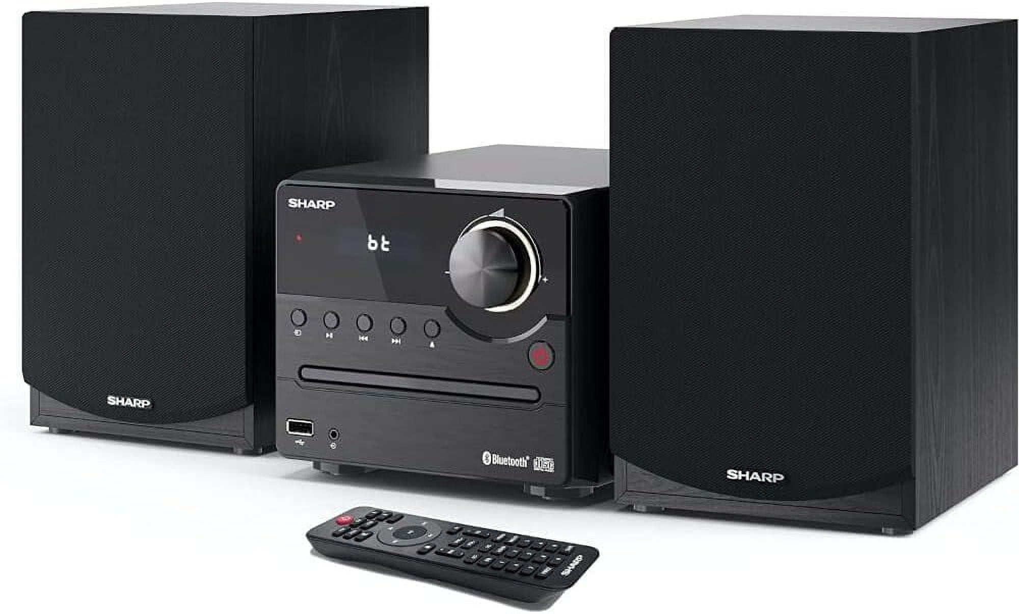 Sharp XL-B512 Micro Component Wireless Bluetooth Audio Streaming & CD Player Wood Speaker System + Remote, USB Port, MP3 Playback, FM Stereo Digital Tuner, Aux Input, Black Oak