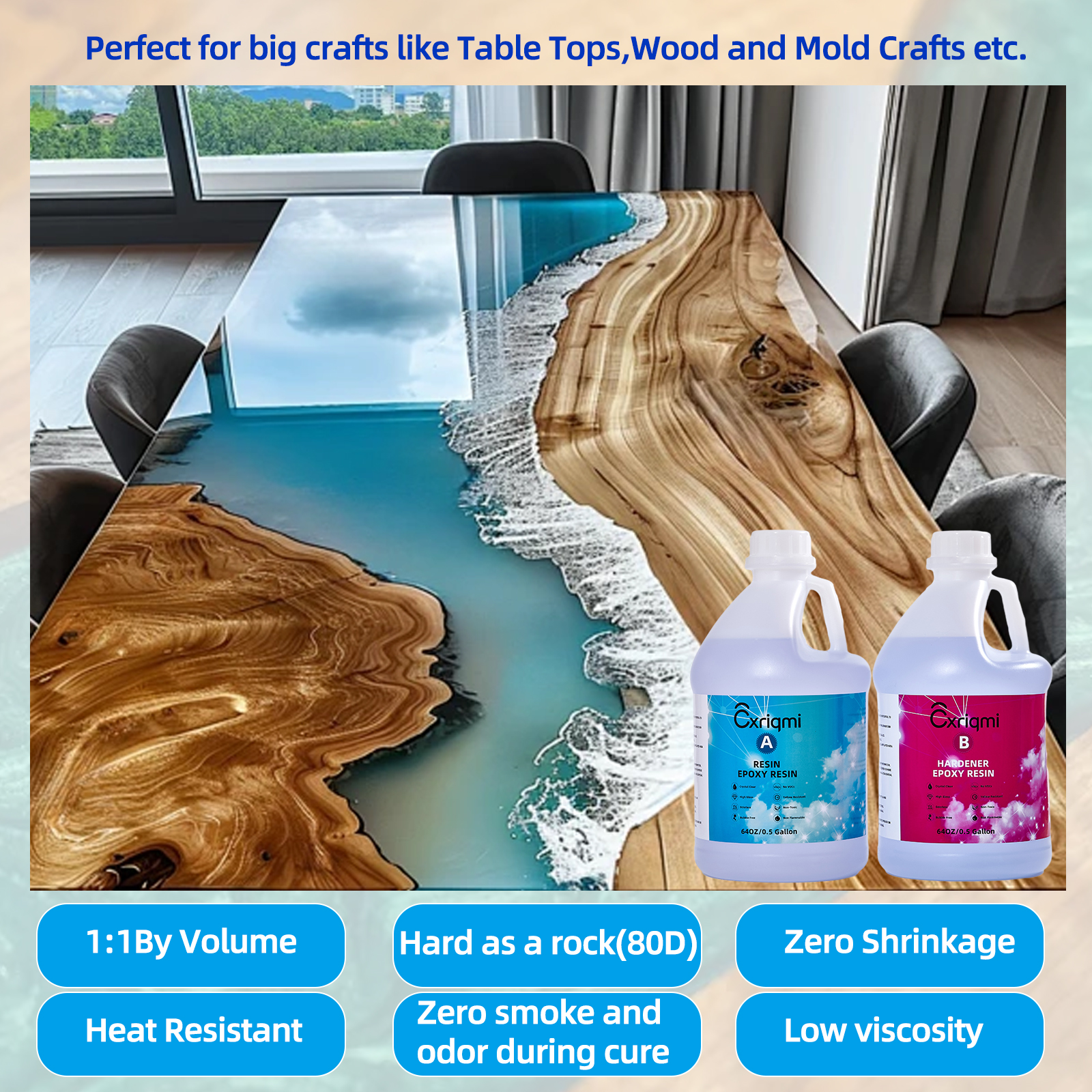 Epoxy Resin Kit No Yellowing Self Leveling Easy Mix 1:1 Casting Kit Bubble-Free High Gloss Finish for Art & Crafts DIY Jewelry Making Clear Crafts, Molds, River Tables