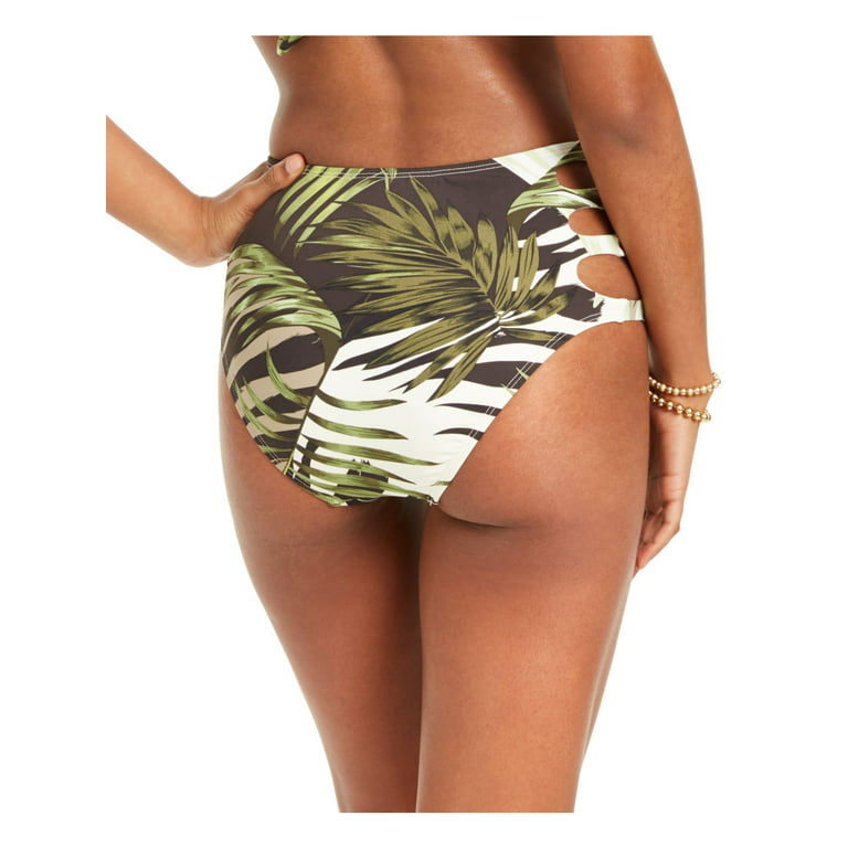 BAR III Women's Green Tropical Print Stretch Lined Moderate