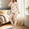 thumbnail image 3 of DISNIMO Butterfly Cherry Printed Womens Long Pajama Sets Long Sleeve Sleepwear Nightwear Pjs with Long Pants Casual V Neck Ladies Lounge Sets, 3 of 7
