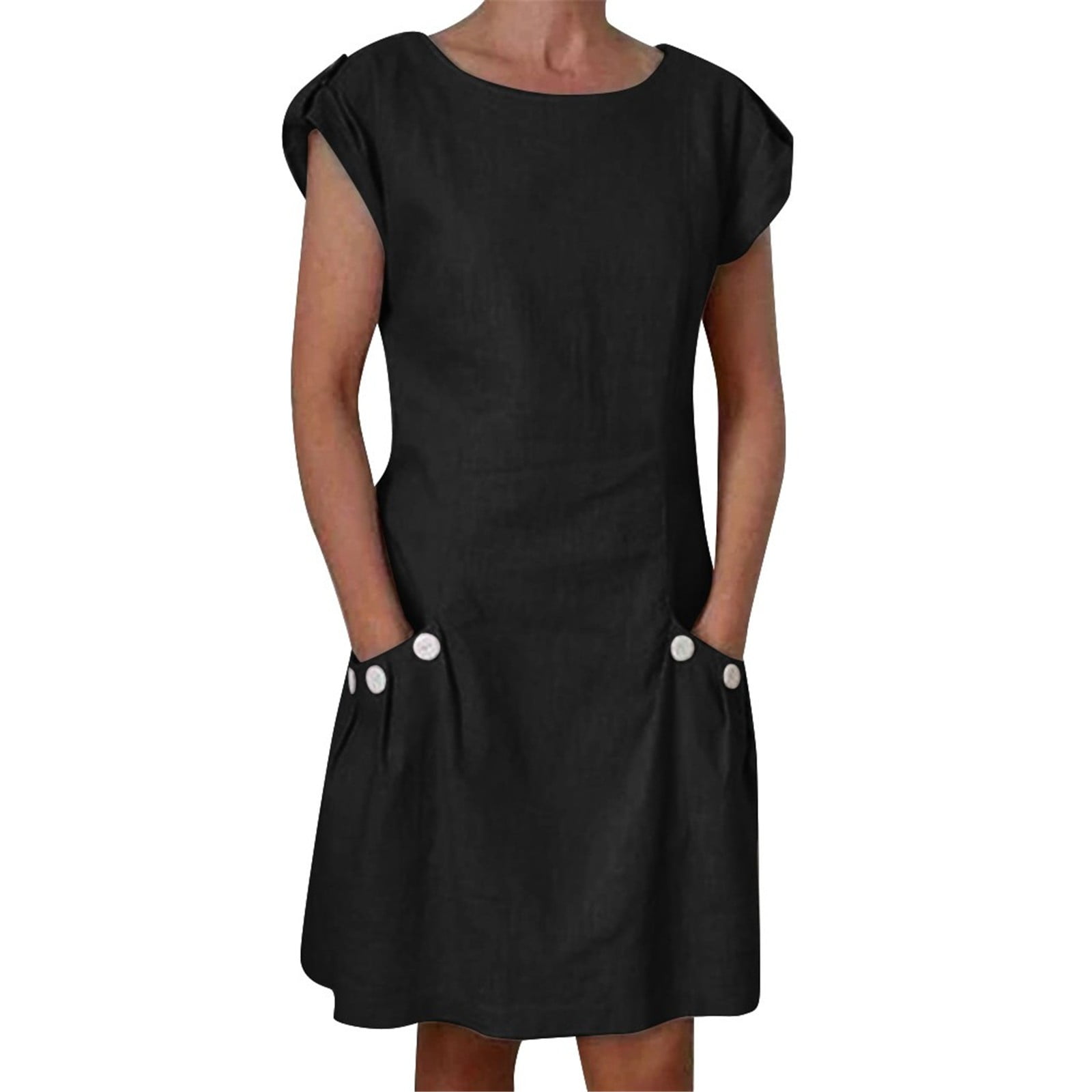 1600px x 1600px - TOTO Mini Dresses For Women Casual Solid Dress Pocket Short Sleeve Button  Round Neck Loose Mini Dress - Walmart.com