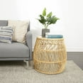 thumbnail image 2 of DecMode 21" x 21" Brown Rattan Handmade Wavy Woven Accent Table with Glass Top, 1-Piece, 2 of 10