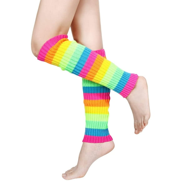 FOREEMME Chauffe-Jambes pour Femmes, Tricoté Côtelé des Années 80, Accessoires de Fête Sportive Arc-en-Ciel