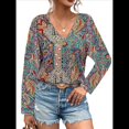 thumbnail image 1 of Blusas Casuales de Larga con Cuello en V y Estampado Bohemio para Mujer 2-Colores Mezclados L, 1 of 7