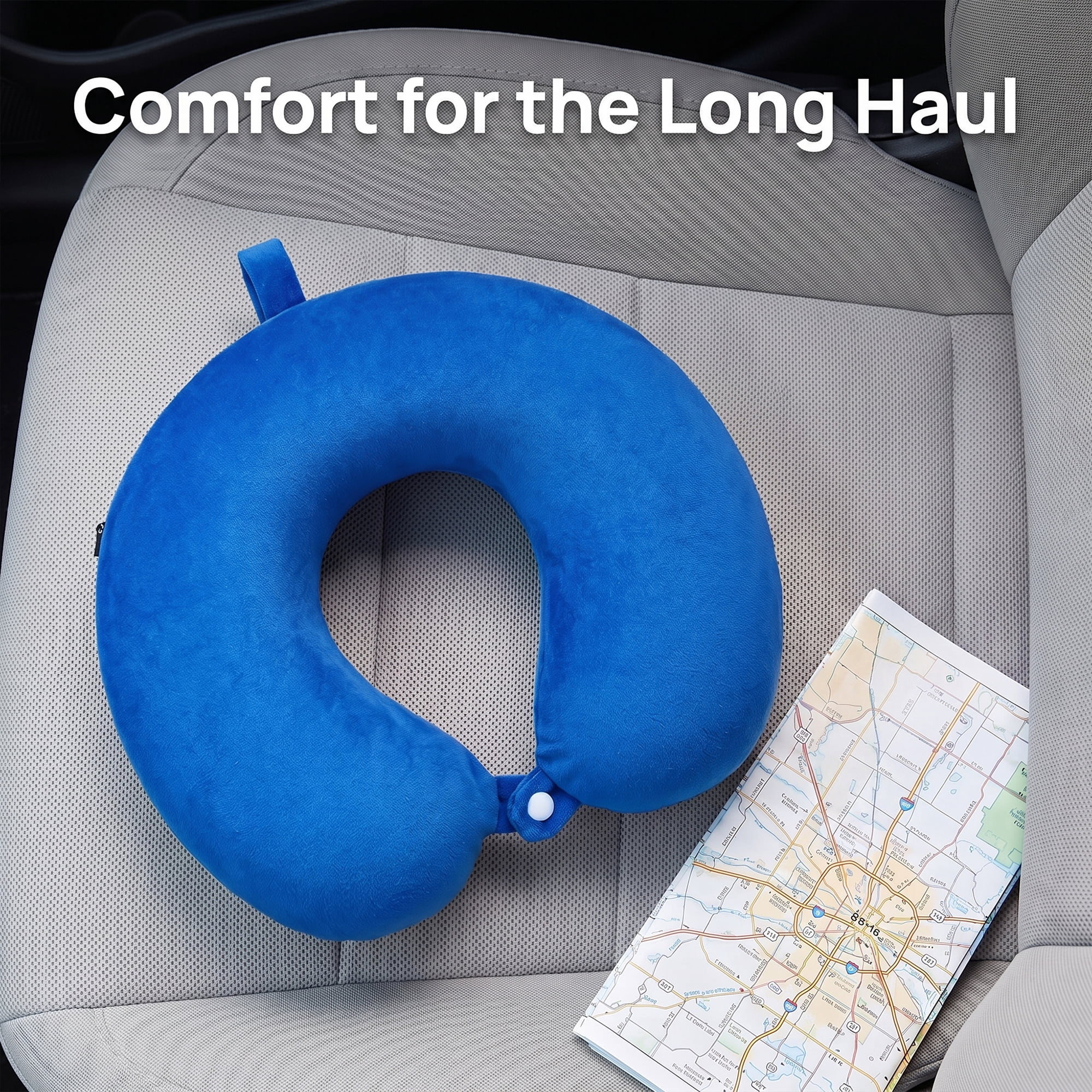 Unique Bargains Memory Foam U Shape Neck Pillow Snap Closure Bright Blue 12"x12"x4"