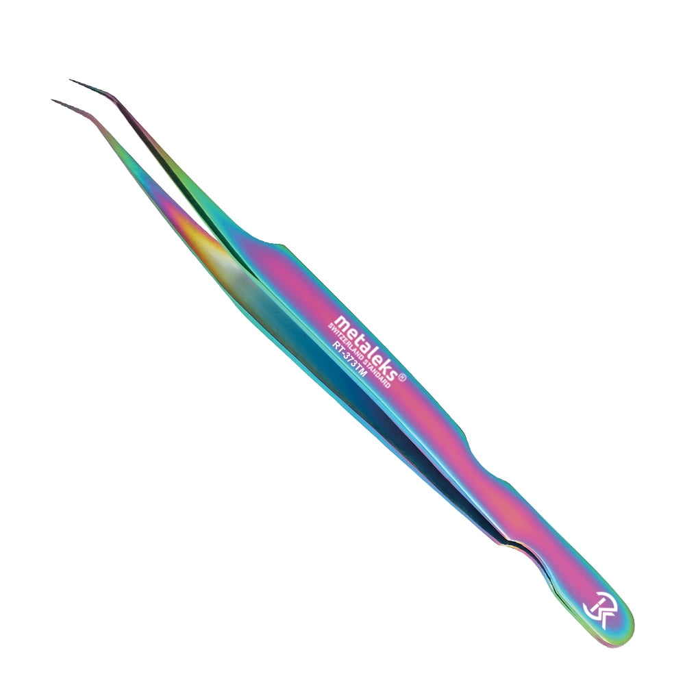 4PCS - 12CM Multi Titanium Coated Eyelash Extension Tweezers With Pink Glitter Magnetic Kit - Made of Japanese Stainless Steel