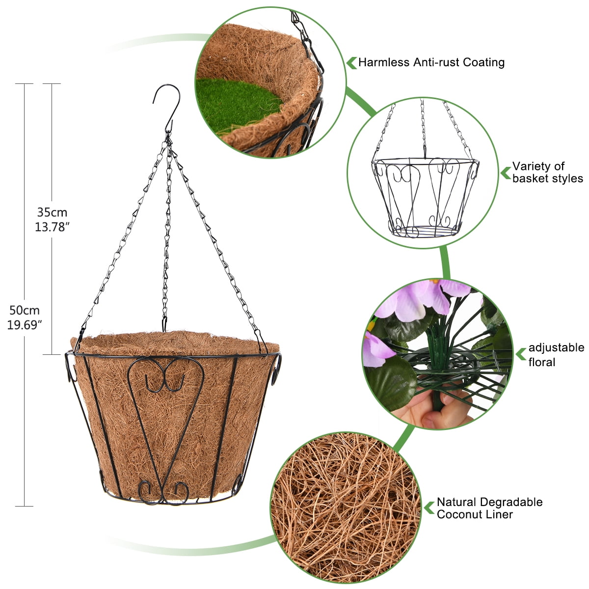 Homsunny 21.6 in Coconut Lining Hanging Planters with 4 Pieces Artificial Begonias