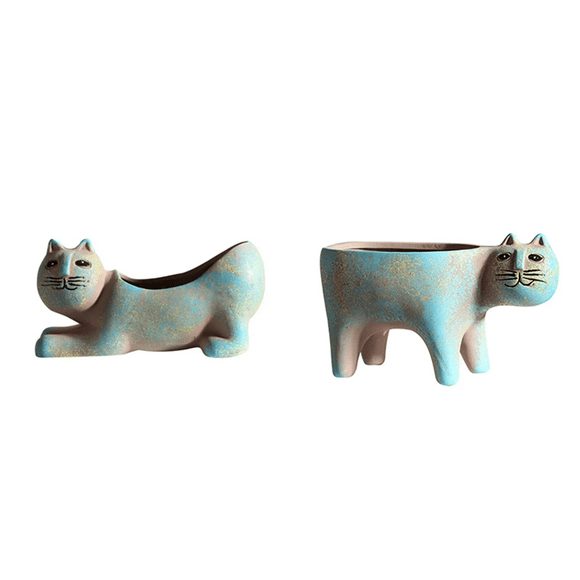 2PCS Cute Cat Succulent Plant Pot Vase Cartoon Animal Ceramic Flower Pot Simulation Cactus Flower Pot Planters