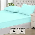 thumbnail image 3 of Fitted Sheet + Pillowcase Set 800 Thread Count 100% Egyptian Cotton 3-Piece ( 1-Fitted + 2-Pillowcase ) Full-XL Size (54" x 80") Inch 18-Inch Deep Pocket, All-Around Elastic Aqua Blue Stripe, 3 of 6