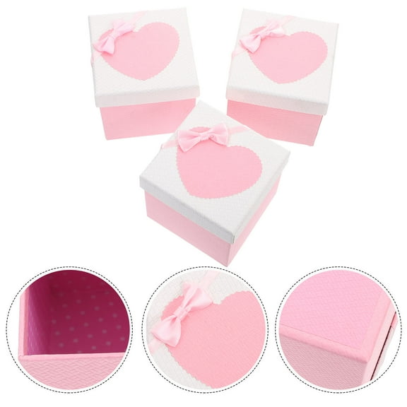 BESTYASH 3Pcs Small Boxes Pink with Lids for Christmas Birthday Wedding Packaging