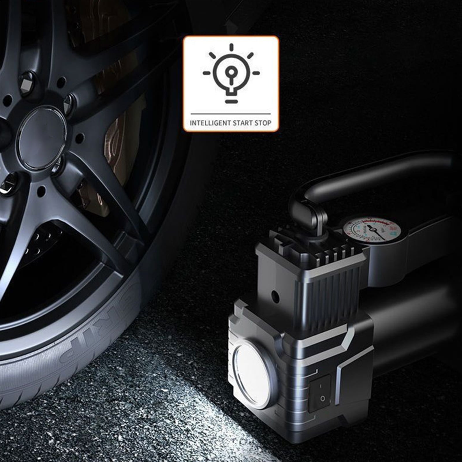 12V Portable Car Tire Inflator Pump with Light, 150W High-Power Multi-Function Analog Pressure Gauge, 35cm Hose, 3 Nozzles for Cars, Bikes, Balls, 45L/min, 0-35 PSI in 5-10 mins