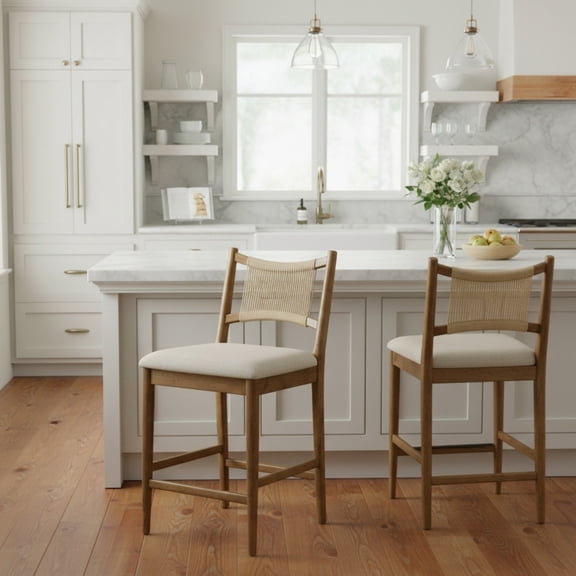 Christopher Knight Home Indoor Counter Stool Set of 2, Wood Frame with Rope Back, Beige Walnut