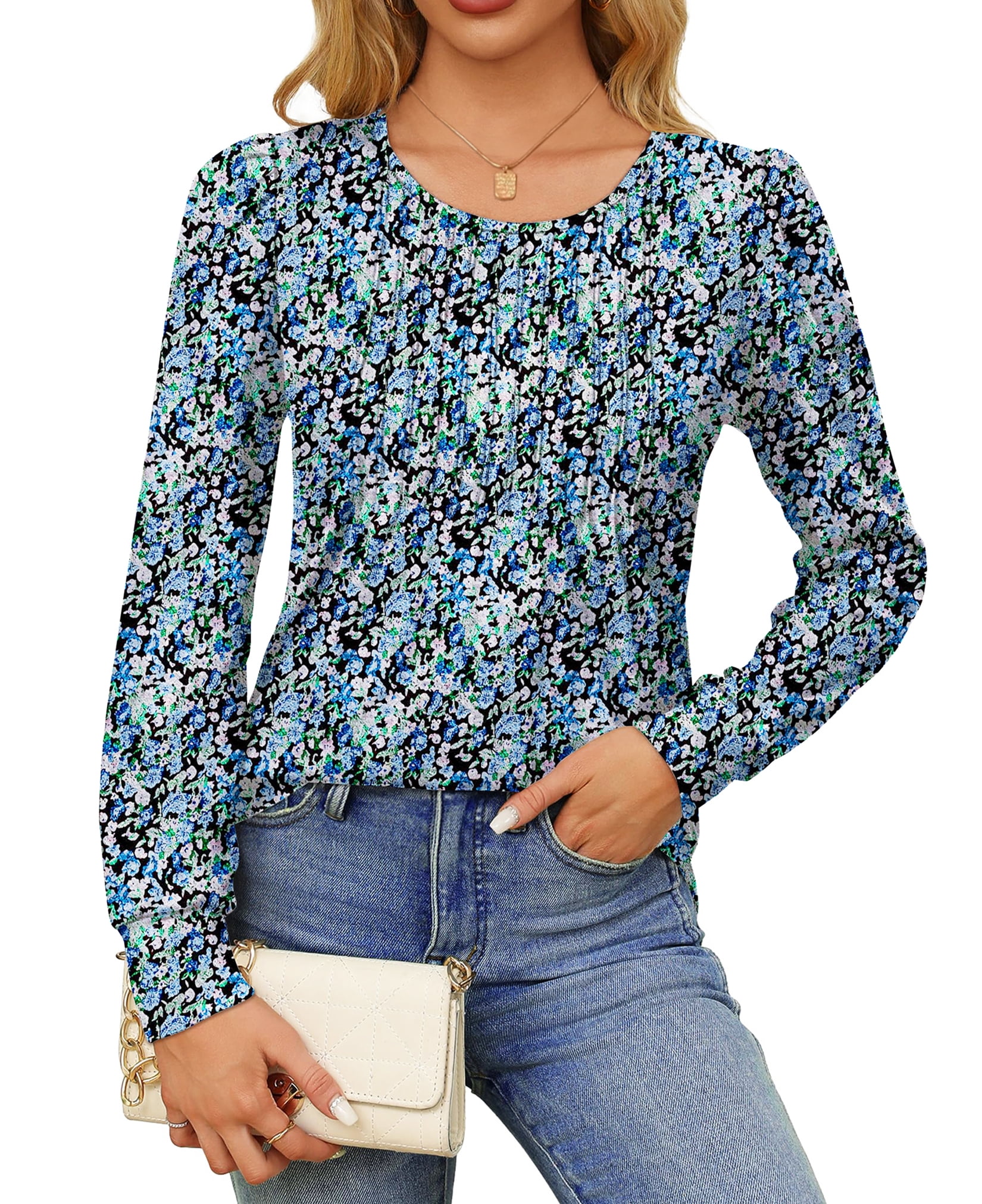 Fantaslook Pleated Blouses for Women Dressy Casual Long Sleeve Shirts Fall Tunic Tops