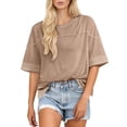 thumbnail image 4 of Yievot Womens Summer Tops Oversized Short Sleeve T Shirts Casual Color Block Side Slit Basic Tee Blouses, 4 of 8