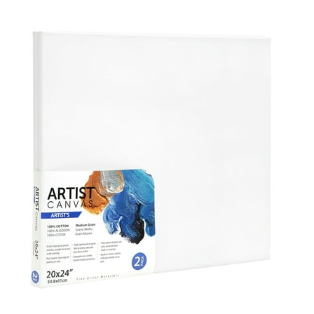 Artist Stretched Canvas, 100% Cotton Acid Free White Canvas, 20"X24", 2 Pieces, Deluxe Canvas, Ideal for Art Students, Educators, Artists and Professionals.