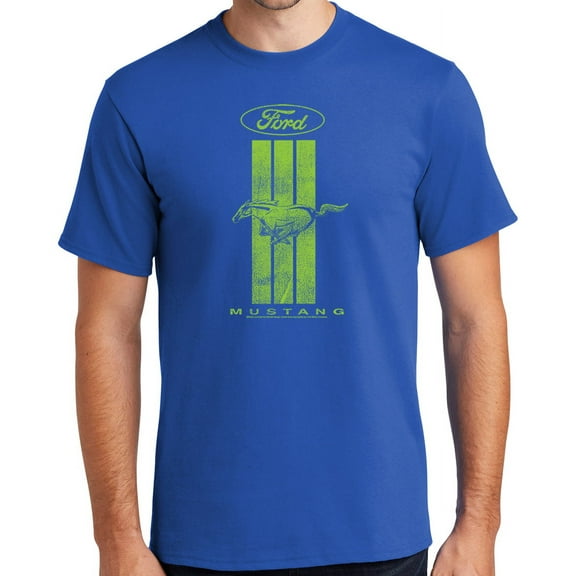 Buy Cool Shirts Ford MUSTANG GREEN STRIPE Cotton T-shirt, 5XL Royal Blue