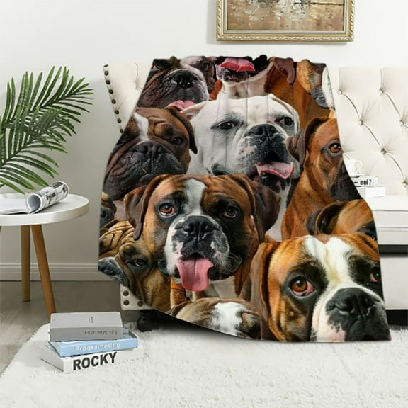 Qinduosi Boxer Dog Blanket for Kids Adults, Dog Animal Print Cute Plush Blanket, Double Sided Lamb Wool Flannel Sherpa Throw Blanket (Twin, Inches)