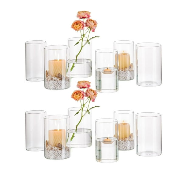 Glasseam Glass Cylinder Vases in Bulk for Table Centerpieces 6"Tall Clear Hurricane Candle